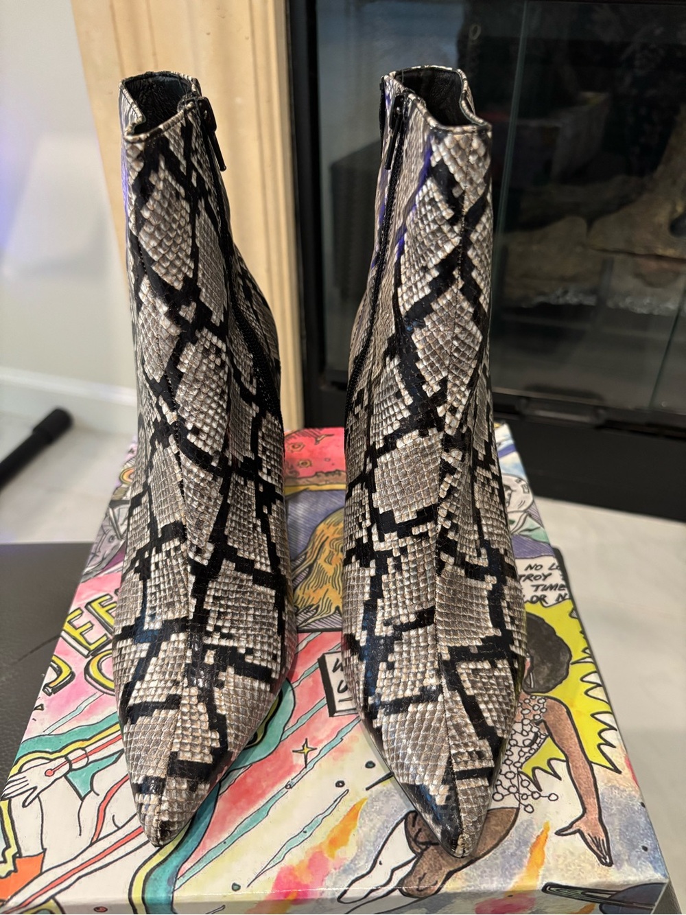 Jeffrey Campbell Snake-Print Pointed Toe Ankle Boots - Black & Gray